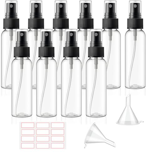 Hokretme Travel Spray Bottles for Toiletries 10pcs 60ml Fine Mist Travel Spray Bottle with Funnel Empty Plastic Refillable Spray Bottle for Perfume Rose Toners Water Cosmetics
