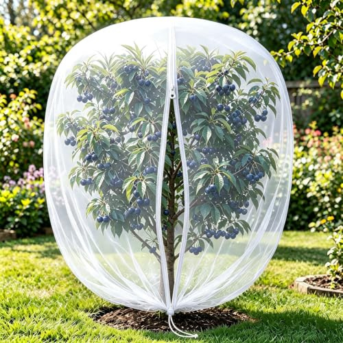 3x3M Fruit Tree Net, Large Garden Netting with Drawstring and Zipper, Insect Net Bag Row Cover Barrier Protection Net for Bird, Plant Net for Blueberry Strawberry Flower Fruit (1Pack)