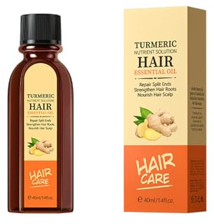 Ätherisches Haaröl mit Kurkuma- und Arganöl, natürliches Ingwer-Haarbehandlungsöl zur Kräuselkontrolle, verleiht Haarglanz und repariert Spliss, tiefenpflegendes Haarserum für alle Haartypen, 40 ml