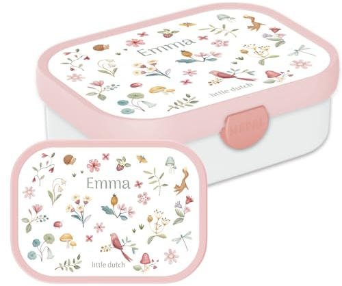 Mepal Campus Lunchbox Little Dutch – Personalisierte Bento Brotdose mit Namen für Kinder – Bento-Einsatz & Gabel – Clip-Verschluss – BPA-frei & spülmaschinenfest – 750 ml – Fairy Wonders