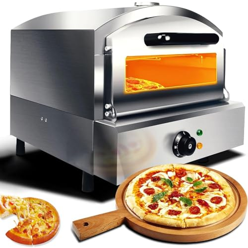 Electric/Gas Pizza Oven, Countertop Pizza Maker Machine, Adjustable Temp to 500°C, Double-Layer Stainless Steel Pizza Maker Oven, for Family and Restaurant(Gas)