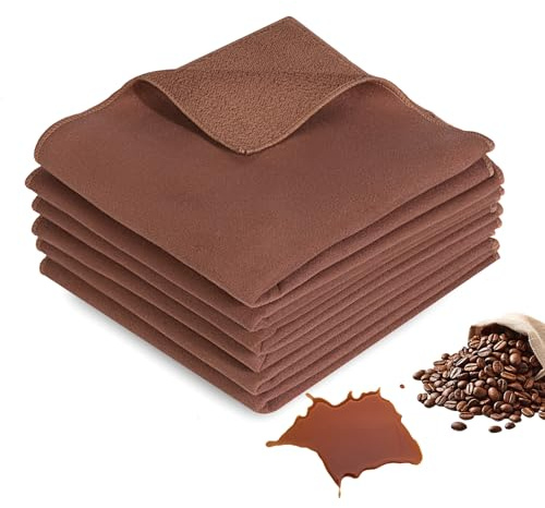 Wusboo Set de 6 Paños Microfibra para Barista - Paños Mágicos 500GSM para Máquinas de Café y Portafiltros - Bayetas Superabsorbentes para Cocina y Limpieza de Autos - Sin Rayas - 30x30 cm, Marrón