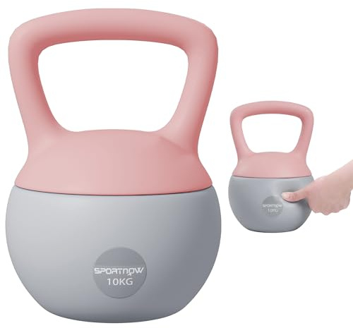 SPORTNOW Kettlebell 10 kg, weiche Kettlebell mit Metallsandfüllung und rutschfestem Griff, für Home Bodybuilding Training, Fitness, Pink und Grau