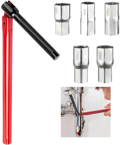 Makloee Tap Spanner, 8-13mm Adjustable Faucet Wrench Kit Adjustable Tap-Nut Spanner Faucet Back Nut Kit Water Taps Spanner with Changeable Wrench Socket for Bathroom Kitchen Faucet