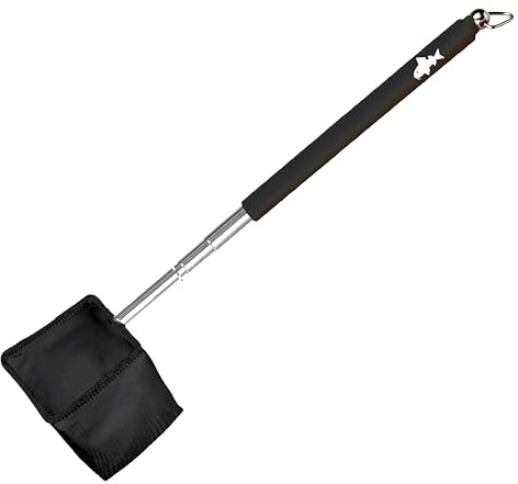 Aquarium Kescher Teleskopisch 19‑45 cm – Fischernetz Nylon 7×6 cm schwarz mit gummiertem Griff, ideal für Garnelen & kleine Fische (Schwarz)