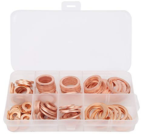 Kit surtido de arandelas de cobre rojo, juego de juntas de metal de 120 piezas, arandelas planas de alta temperatura para tapones de cárter de aceite, juntas hidráulicas de de
