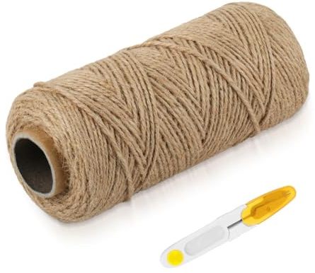 1 rulle 200 m jutesnöre, juterep, hamparep, paketsnöre naturfiber, jutegarn, sisalrep, jutesnöre, naturligt hampsnöre för pysselsnöre förpackningsdekoration, med sax