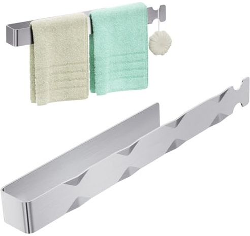 Alyvisun Toalleros de Baño Sin Taladro, Toallero Adhesivo Baño de una Sola Pieza con Ganchos, Toallero Alargadas Sin Taladro de Acero Inoxidable 304 para Cocina y Ducha