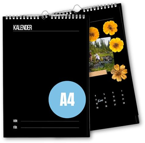 Bastelkalender A4 Blanko schwarz I Kalender zum Selbstgestalten (Jahresunabhänging) Schlichter DIY Fotokalender