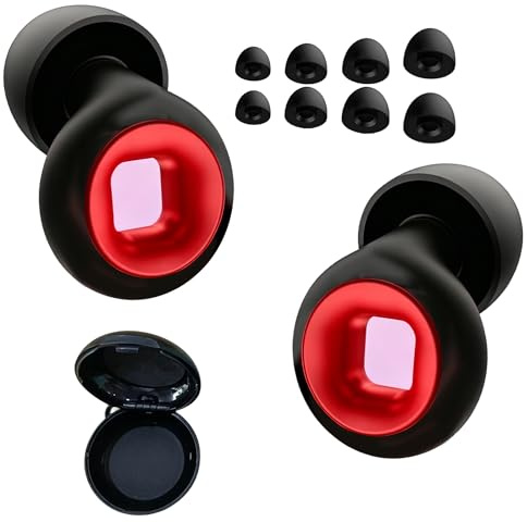 Noise Reduction Earplugs 33db, 2 Pcs Motorcycle Ear Plugs, Wind Noise Motorbike Earplugs for Sleeping,Concerts,Motorcycle,Focus Work & Travel – Includes 3 Sizes for All Ears (Black and Red)