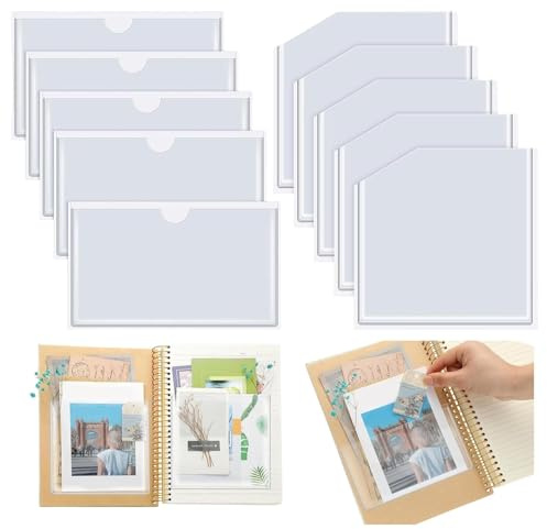 Gihioue Fundas transparentes para guardar tarjetas, 10 unidades, para álbumes de recortes, cuadernos, diarios, revistas, hogar, oficina, biblioteca y