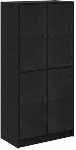 HETFTJN Black Oak Sideboard Cabinet with 4 PVC Doors
