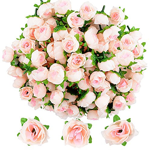 JNCH 100pcs Rose Artificielle Capitules Tete Fleur Faux Plante Artificielle Decoration pour Maison Mariage Fête (Champagne)