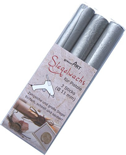 gravurART Siegelwachs flexibel, 11mm Durchmesser für Siegelpistole, Farbe Silber 3 Stangen