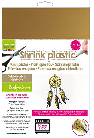 Vaessen Creative 1611-208 Schrumpffolie A4, Silber, 25 Stück, Shrink Plastic, Schrumpfende Plastikfolie zum Basteln von Schmuck, Schlüsselanhängern, Knöpfen und Weiteren Bastelideen
