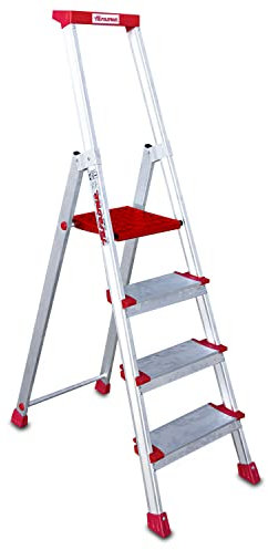 Faraone - Escalera de Aluminio EN944-4 peldaños - Escalera de Tijera Profesional - 165x46x15 cm - con Bandeja Portaobjetos y Barandilla - Peso soportado de hasta 150 kg