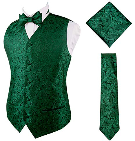 Alizeal Herren Classic 4pc Paisley Jacquard Weste Anzug Weste Set, Dunkelgrün-L