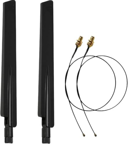 Paquete de 2 antenas WiFi de doble banda de 10 dBi RP-SMA macho 2.4 GHz/5 GHz/5.8 GHz y MHF4 IPEX a RP-SMA hembra cable de coleta para M.2 NGFF AX200 AX210 9260 9560, router, adaptador USB, cámara IP