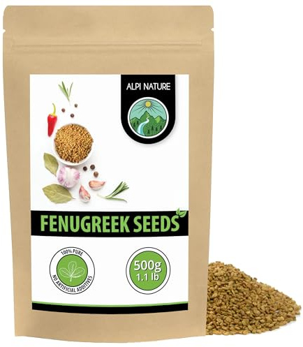 Alpi Nature Bockhornsklöver Frön Hela 500g, Råa Methifrön, Hela Bockhornsklöverfrön för Matlagning
