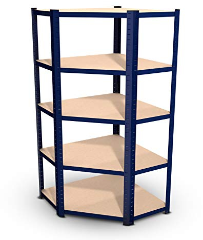 Eurospen Étagère d'angle Polyvalente en métal - Charge Lourde Max 750kg - 180 x 90 x 45 cm - Bleu