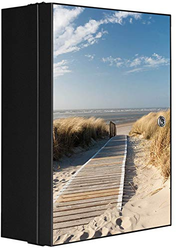 banjado Medizinschrank abschliessbar mit Motiv Dünen 35x46x15cm - großer Arzneischrank für die Hausapotheke - Medikamentenschrank aus Metall zur Medikamenten Aufbewahrung