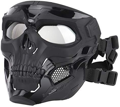 AOUTACC Maschera protettiva integrale per softair, regolabile, tattica, per paintball, giochi di guerra, Halloween, cosplay, feste in costume (nero)