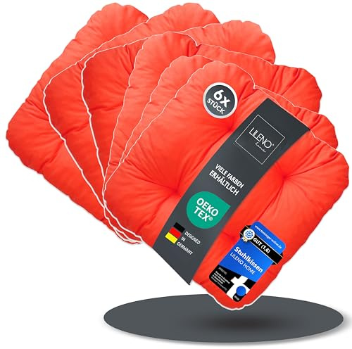 LILENO HOME Lot de 6 coussins de chaise 38 x 38 x 8 cm Pour chaise de jardin, cuisine ou salle à manger Confortables, résistants aux UV Pour intérieur et extérieur