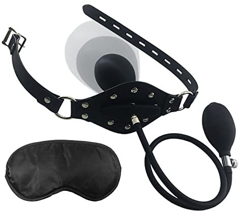 Aufblasbarer Mundknebel mit Blindfold, Silikon Mouth Gag Ball Deluxe Analplug, Verstellbar Stimulation Buttplug, BDSM Bondage Sexspielzeug Knebel für Paare Frauen Männer