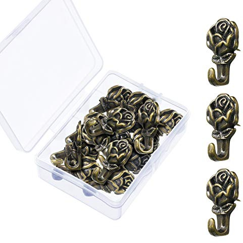 20 Pieces Push Pin Hangers Plant Shape Pin Hook Hanger Zinc Alloy Picture Bronze Wall Hooks(Rose)