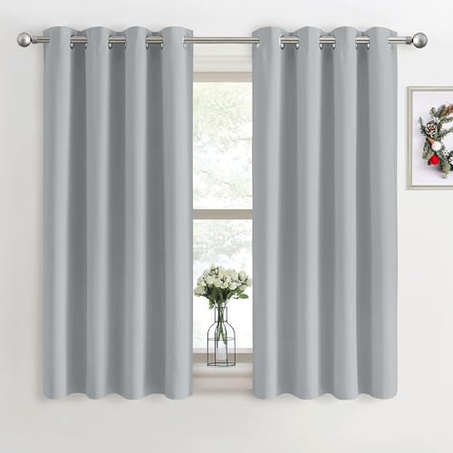 PONY DANCE Blackout Bedroom Curtains, Silver Grey, 2 Panels, 46 x 54 Inch | Eyelet Thermal Insulated 54 Inch Drop Curtains for Living Room, Room Darkening, Energy Saving, Privacy, Super Soft Drapes
