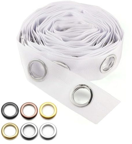 Cinta para Cortinas en Polietileno con Ojales para Cortinas de 40 mm de diámetro en PVC. Creación Cortinas con Anillos (Cromo Satinado con Cinta Trasparente)