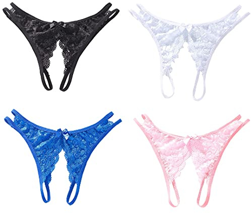 KHUFUZI Women's 4 Colors Pack Sexy Lace Knicker Lingerie G-String Brief Dress Sleepwear Clothing Gifts for Girlfriend Wife