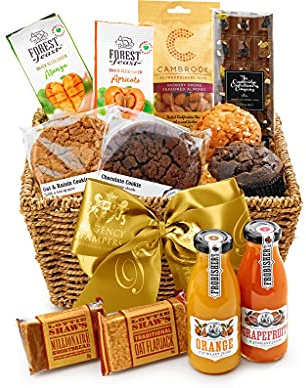 Fruit, Nut and Cookie Gift Basket - Premium Fresh Fruit Hamper with Juices, Smoked Almonds, Cookies, Muffins - Luxury Snack Gift Basket for Special Occasions, from Regency Hampers