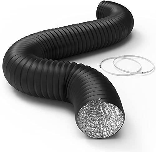 iPower Flexible 12 Inch 8 Feet Aluminum Ducting 4 Layer Protection Dryer Vent Hose for HVAC Heating Cooling Ventilation and Exhaust, 2 Clamps Included, PVC 12 in 8ft, Black