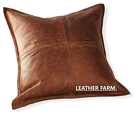 LEATHER FARM Quadratischer Leder-Kissenbezug für Couch, Überwurf-Kissenbezug, 40,6 x 40,6 cm, 1 Stück