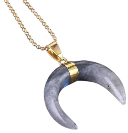 &ET Edelstein Kette, Natürliche Edelstein Halbmondform Labradorit Anhänger Mondhalskette Mit Goldener Kette Für Damen Herren