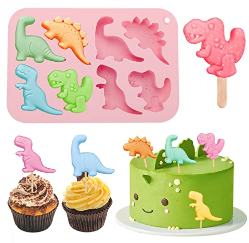 8 håligheter Dinosaur Silikonform, Hemlagad Tvålform Mjuk Silikonform för Choklad, Fondant, Kakor, Brownie, Pudding, Godis, Gelatin, Isbitar (Rosa)