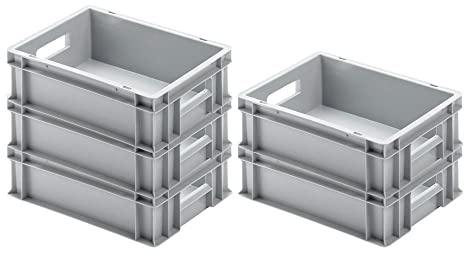 SparSet 5x Eurobehälter mit offenem Griff | HxBxT 12x30x40cm | 11 Liter | Grau | Eurobox, Transportbox, Transportbehälter, Stapelbehälter
