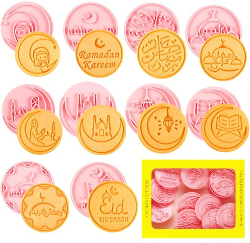 Lot de 10 emporte-pièces pour biscuits musulmanes de l'Aïd Mubarak,Motif Eid Mubarak,Emporte Pièces en Plastique pour la cuisson