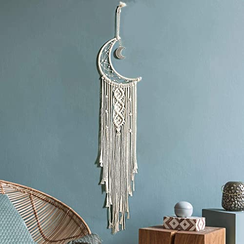 Mond Traumfänger, Traumfänger, handgemachte Makramee Wandbehang, böhmische Schlafzimmer Dekoration Geschenke für Teenager-Mädchen - Beige
