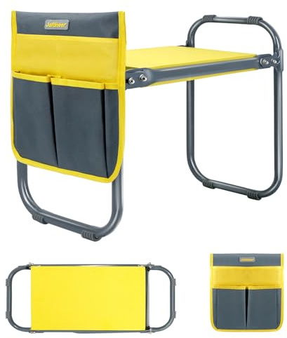 Jardineer Gardening Kneeler and Seat, Foldable Garden Stools for Seniors Gifts, Kneeling Stool and Knee Pad in One Step, Portable Gardening Bench Load Cap 350 lbs with Tools Bag