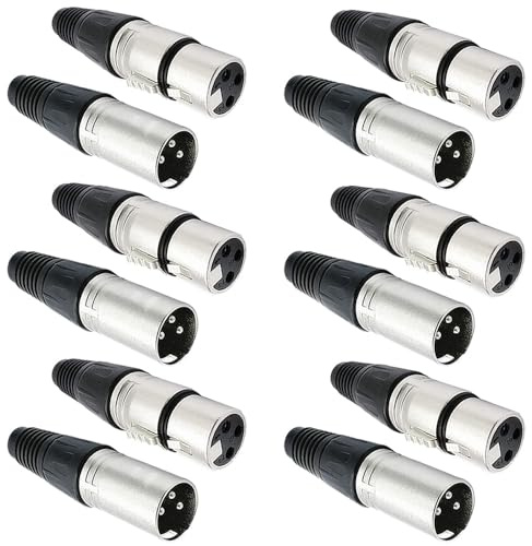 Greluma 12 Stück 3-polige XLR-Anschlüsse, XLR-Stecker/-Buchsen, Mikrofonkabelstecker, Mikrofon-Audiobuchse