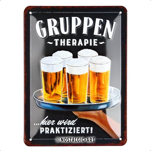 Nostalgic-Art Retro Blechschild, 15 x 20 cm, Gruppentherapie – Bier – Geschenk-Idee als Bar-Zubehör, aus Metall, Vintage Design mit Spruch, Blechschilder Sprüche, Bier-Deko