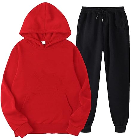QWUVEDS Men's and Women's Sports Sets Autumn and Winter Leisure Plain Hoodie Trousers with Tassels Sports Suit Training Jacket Men