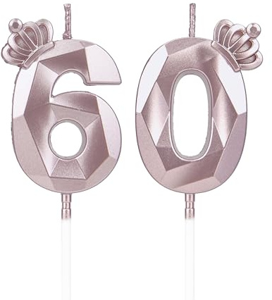 DTXLX Roségold Krone Zahl 60 Geburtstagskerzen Kuchen Deko | Zahlen, mit, 3D, für, geburtstagsdeko, Kinder, Partys, Hochzeiten, Firmenfeiern, Jubiläen, Rosegold, #60