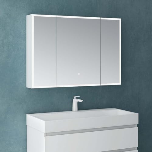 Mai & Mai Spiegelschrank Bad mit LED Beleuchtung Badezimmerschrank Hängeschrank Badezimmerspiegel BxTxH 100x15x70 cm Weiß matt Spiegelschrank-04