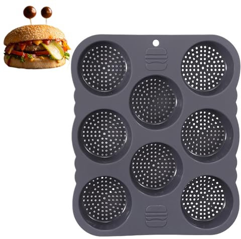 Holzsammlung Plaque à Buns pour Burgers en Silicone, 8 Cavités Moule à Muffins Pâtisserie Antiadhésif, Cuisson Réutilisables en Silicone Moule à Petits Pains pour Cupcakes, Brownies, Tartelettes