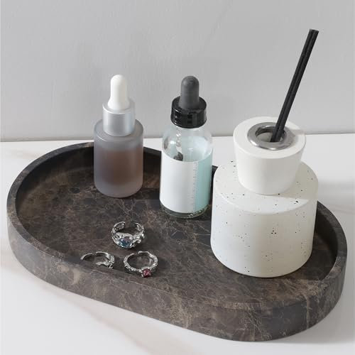 Navaris Marmoroptik Deko Tray - Schmuck & Make-Up Tablett - Oval Schale - Braun