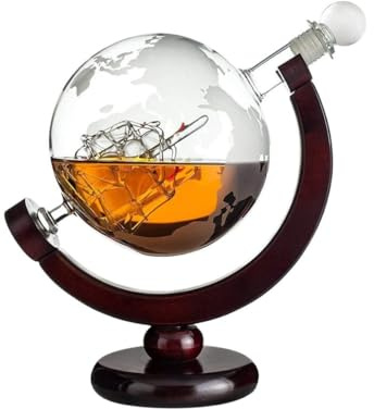 Przydasie Globus-Karaffe Mit Gravur Und Holzständer, Für Whisky 850 ml