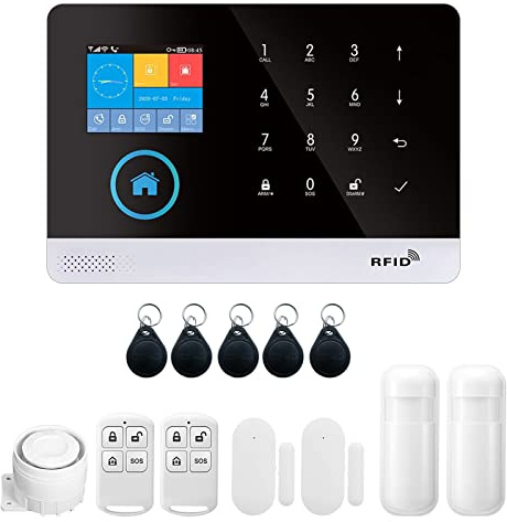 Kavolet WiFi GSM Alarmanlage Auto-dial Alarm System Türsensor PIR Bewegungssensor Telefon APP Fernbedienung Kompatibel mit Alexa Google Home Sprachsteuerung Smart Einbrecher Sicherheitsalarmsystem